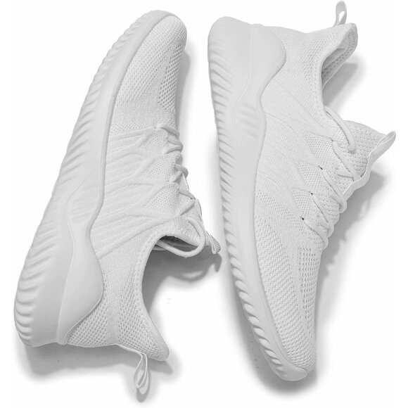 Men's Running Shoes Slip-on Walking Sneaker Lightweight Breathable Trainer White - Picture 6 of 7